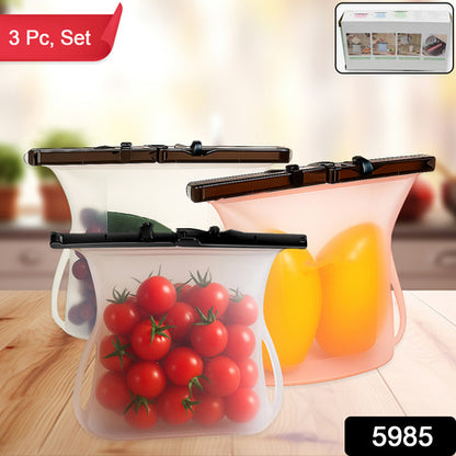 5985  Reusable Silicone Food Storage Bag 3 Bag Set Leakproof Lock Reusable Flat Bottom Freezer Bags Sandwich Bags  Silicone Food Grade Kids Snack Bags  Bpa Free Microwave Dishwasher Safe - Zidbik