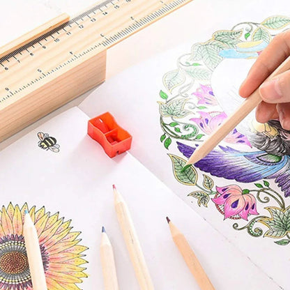 4726 Colorful Wooden Pencil Set With Pencil Box Ruler Sharpener For For Kids Artist Architect - Zidbik