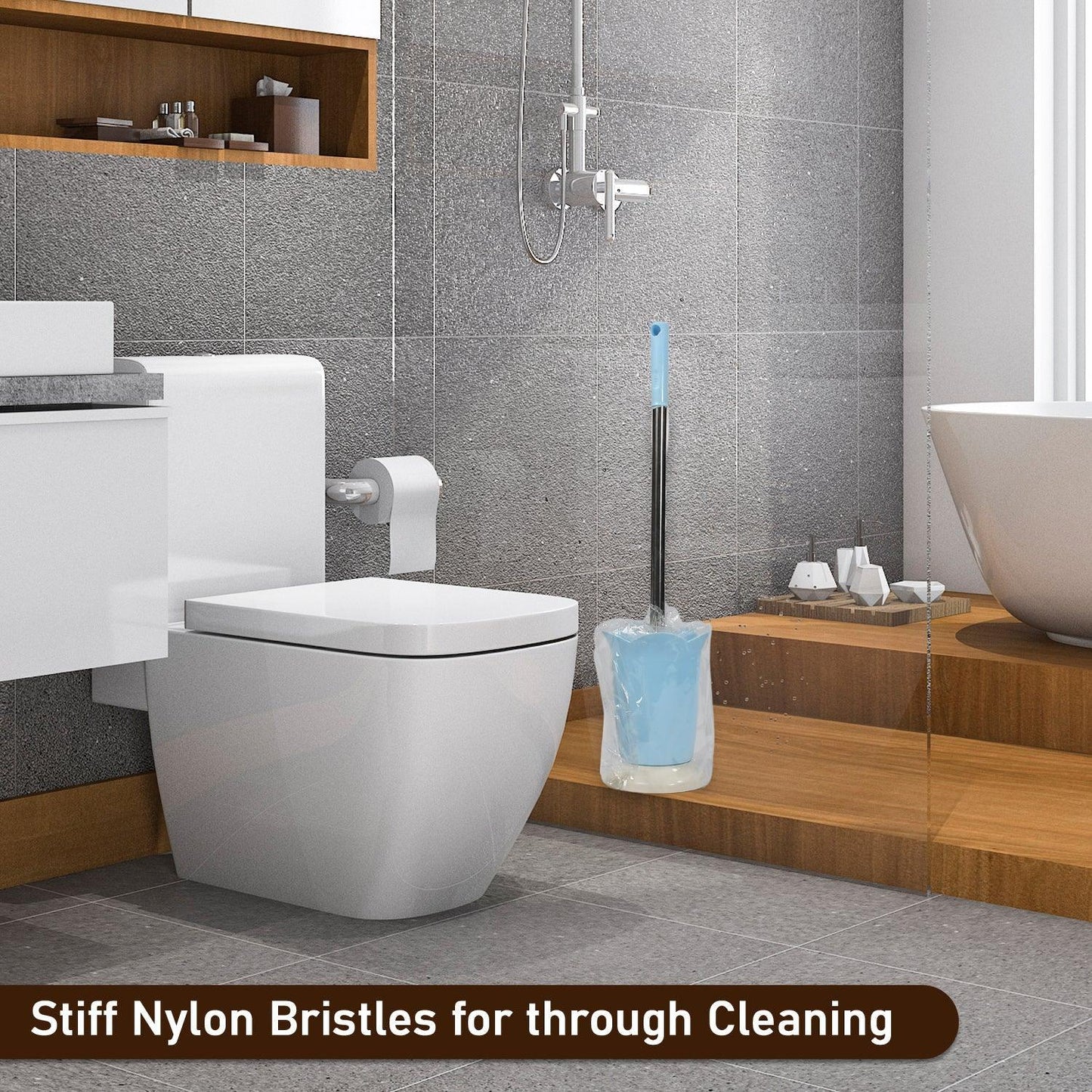 4673 Premium Toilet Plastic Brush With Holder Stand Western And Indian Toilet Bathroom Cleaning - Zidbik
