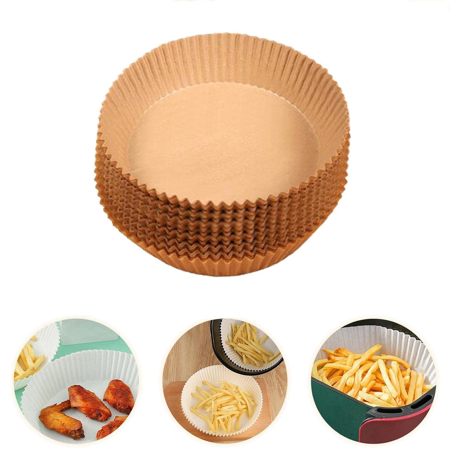 Round Air Fryer Disposable Paper Liner  (50 Pcs Set  160mmx45mm) - Zidbik