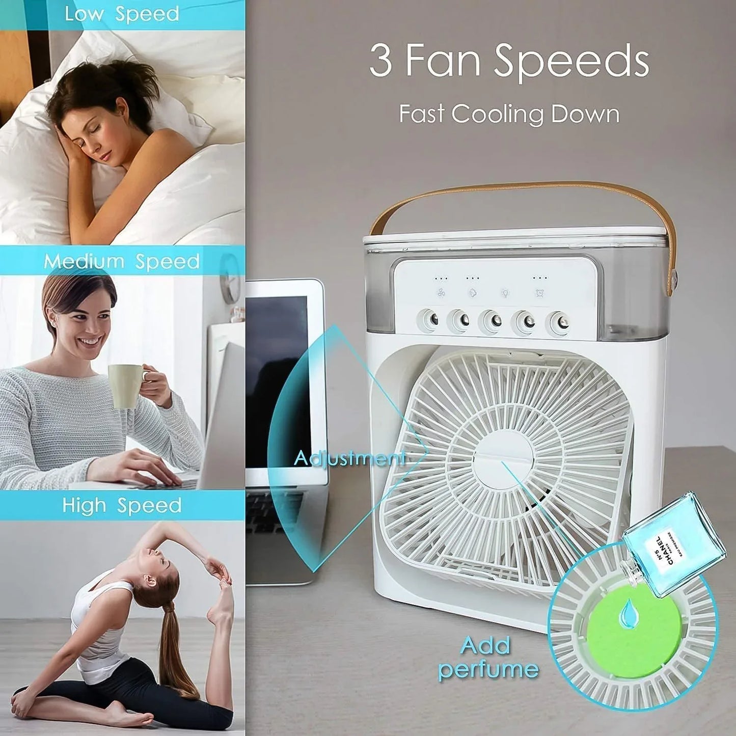 Portable Air Conditioner Fan 7 Color Changing Light (Big 1 Pc) - Zidbik
