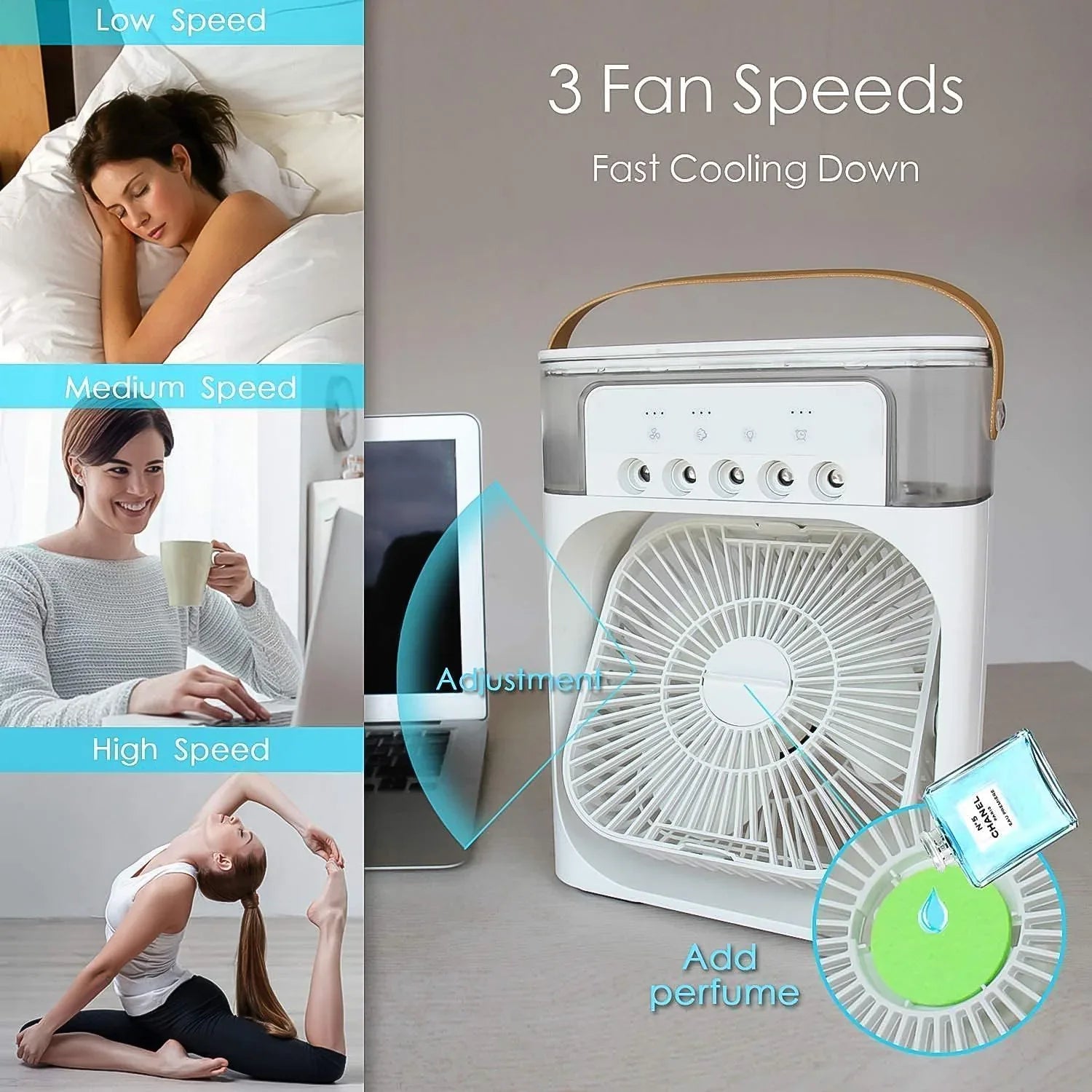 Portable Air Conditioner Fan 7 Color Changing Light (Big 1 Pc) - Zidbik