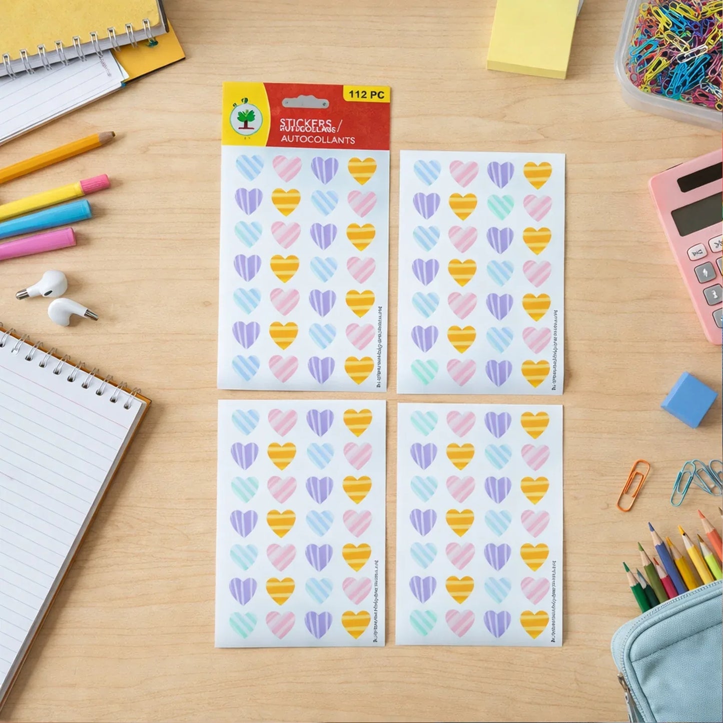 Colorful Heart Shape Decorative Sticker Set (4 Sheets 112 Pc) - Zidbik