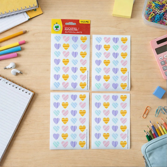 Colorful Heart Shape Decorative Sticker Set (4 Sheets 112 Pc) - Zidbik