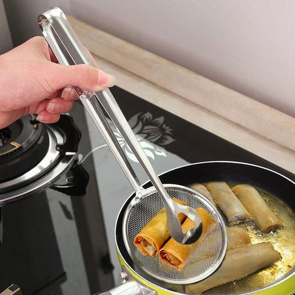 2412 2in1 Stainless Steel Filter Spoon With Clip Food Kitchen Oil-frying Multi-functional - Zidbik