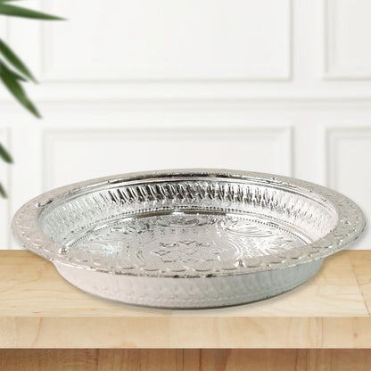 Traditional Silver Finish Plastic Pooja Thali (1 Pc) - Zidbik