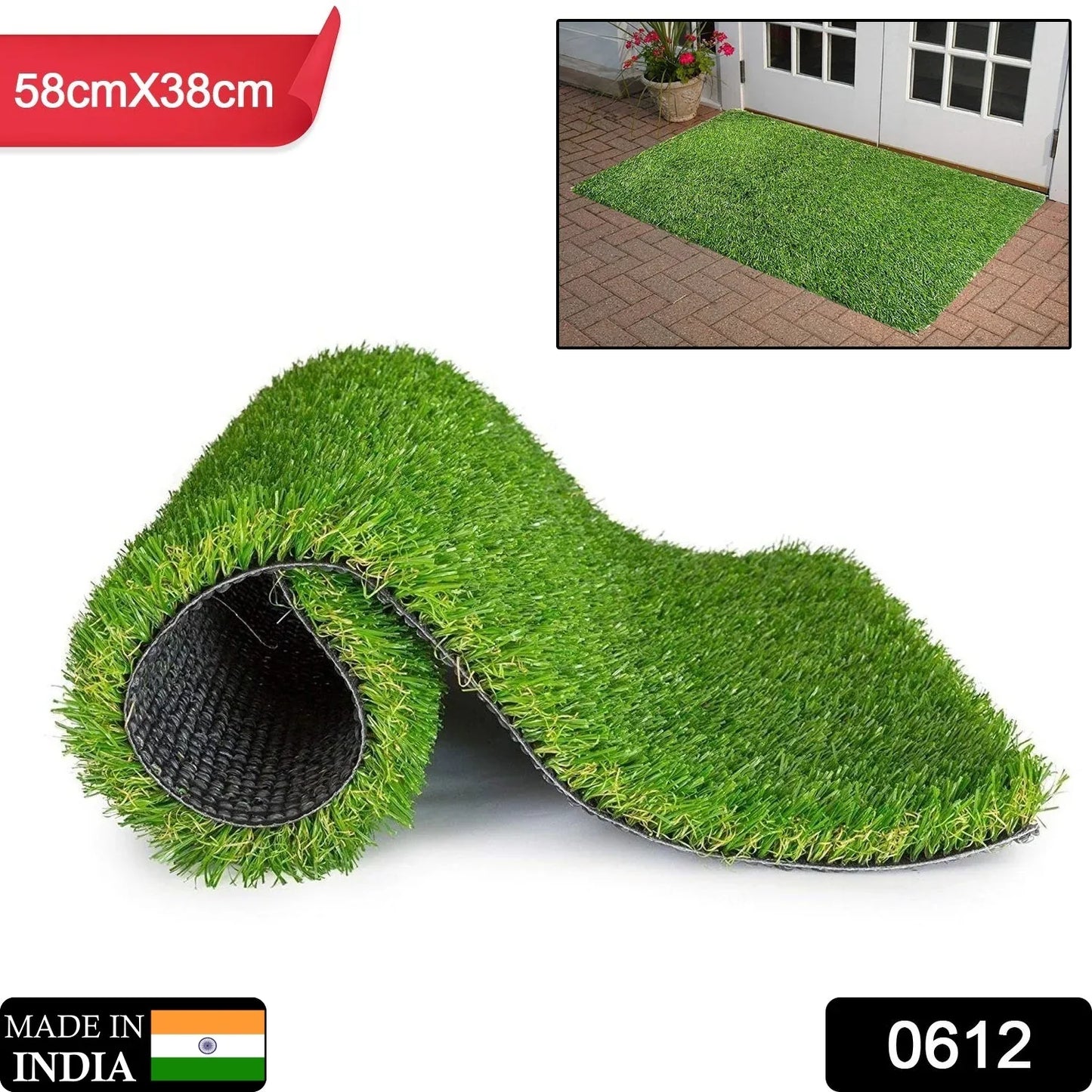0612 Artificial Grass For Balcony Or Doormat Soft And Durable Plastic Turf Carpet 58x38cm - Zidbik