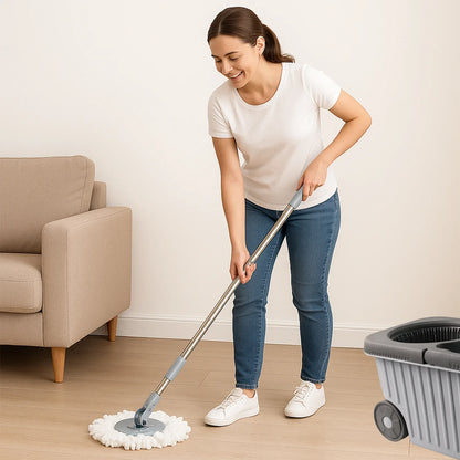 Apex Magic Spin Mop Cleaning Set With Dual Chamber Bucket Wheels - Zidbik