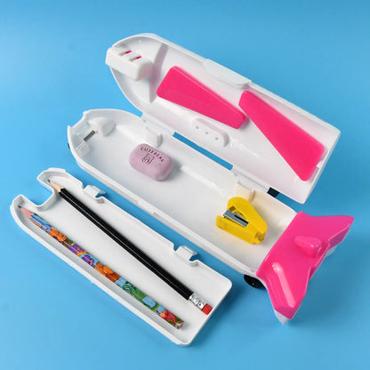 Multi-functional Airplane-shaped Compass Box With Led Light And Built-in Sharpener - Zidbik