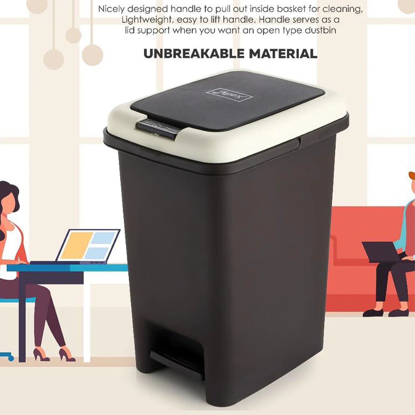 Apex Push N Pedal Plastic Dustbin 10l Capacity (1 Pc) - Zidbik