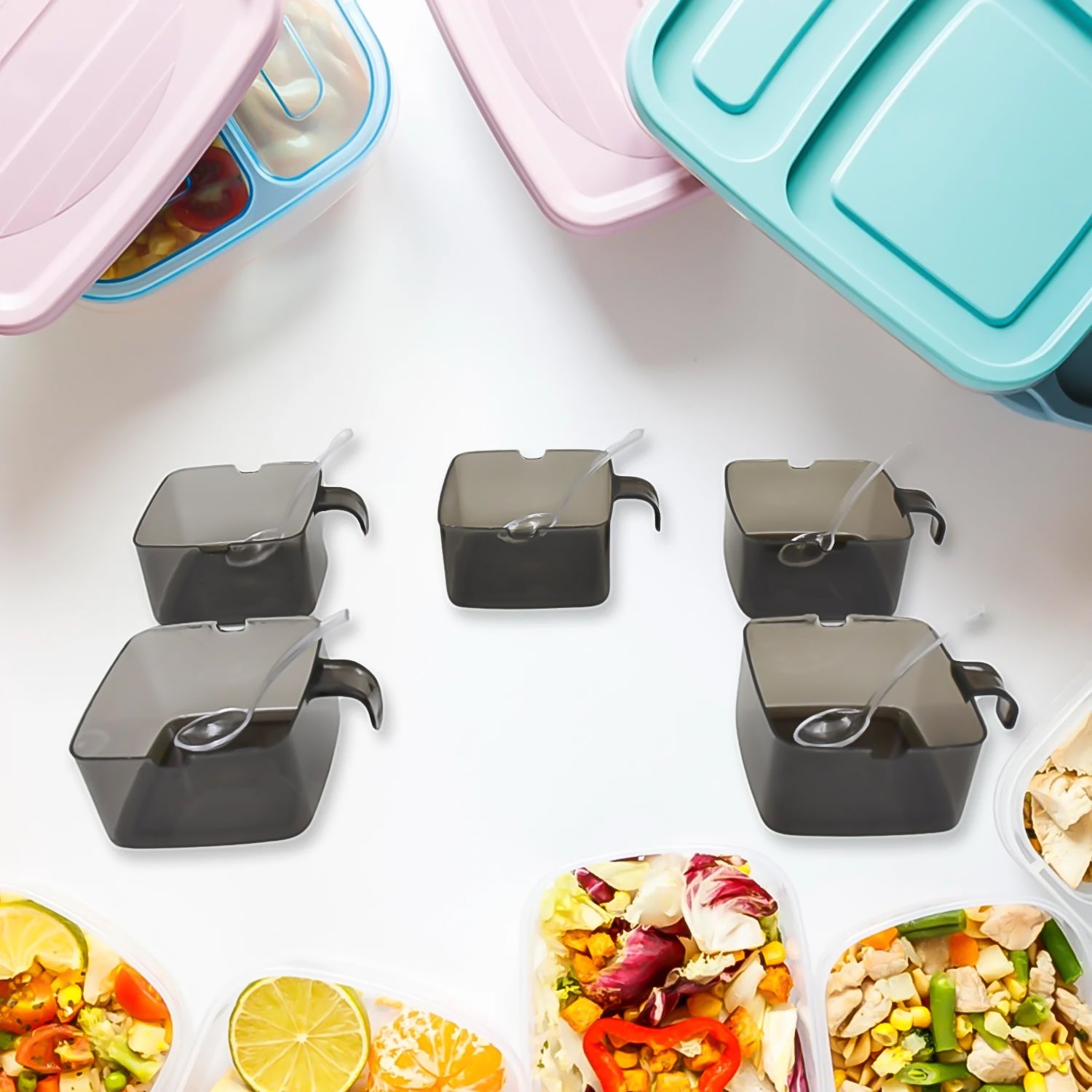 Rotating Spice Jars Vertical Rotatable Seasoning Box 5 Section  Tier With 5 Spoon (1 Set) - Zidbik