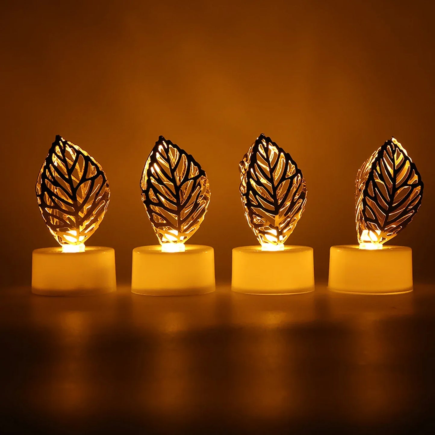 Decorative Golden Leaf Shaped Flameless Led Candles (4 Pc) - Zidbik