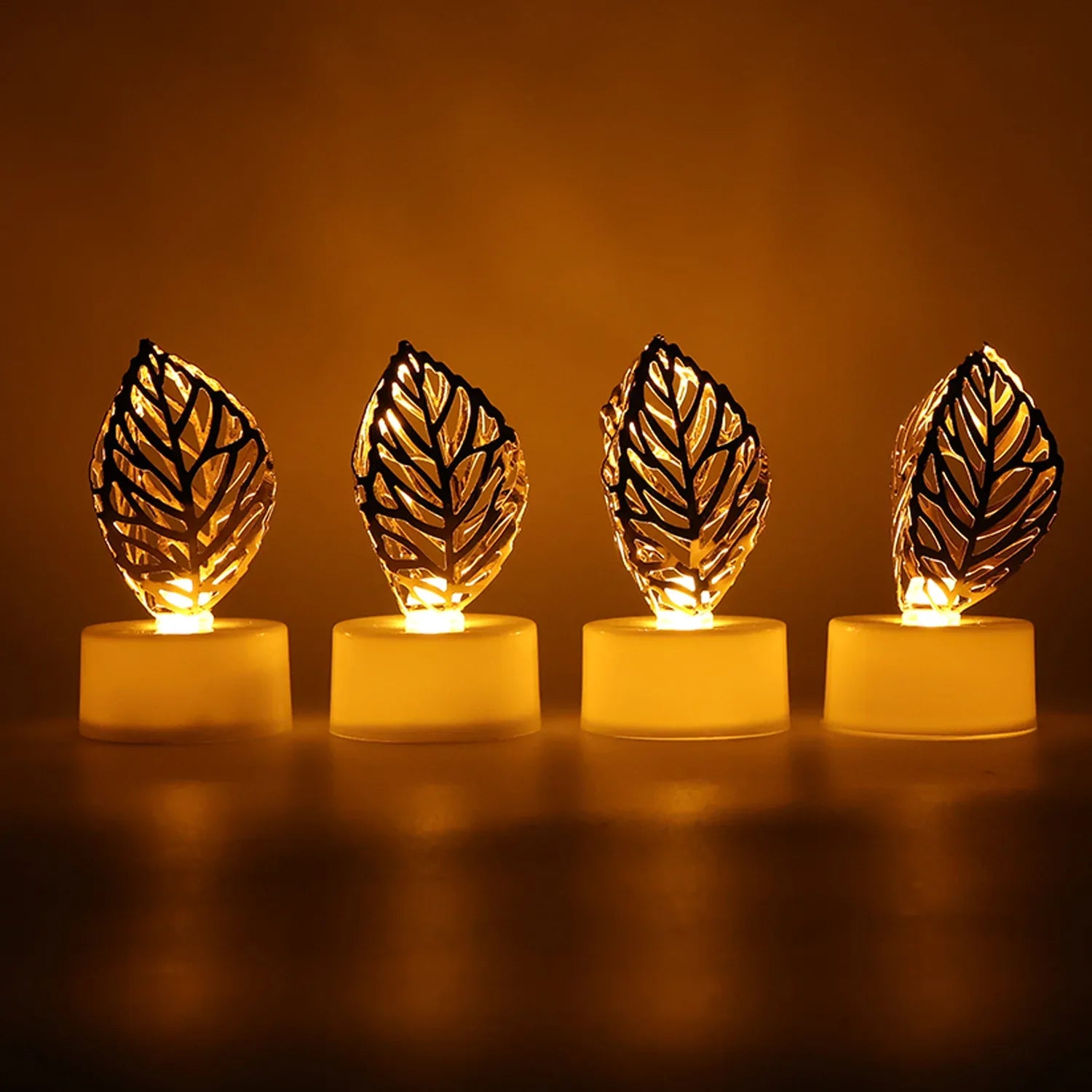 Decorative Golden Leaf Shaped Flameless Led Candles (4 Pc) - Zidbik