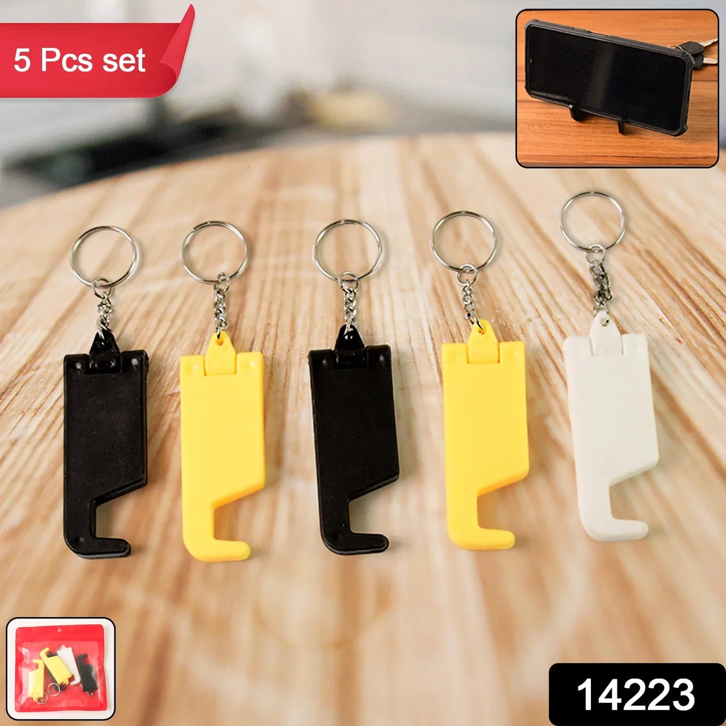 2 In 1 Plastic Keychain With Mobile Stand Phone Holder (5 Pcs Set Multicolor) - Zidbik