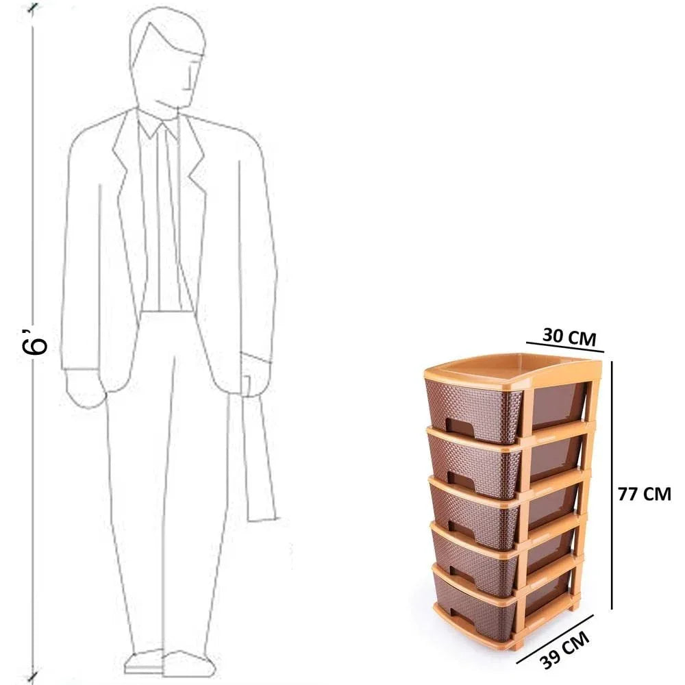 1151 5tier Plastic Modular Drawer System For Multiple Use (Brown Colour) - Zidbik