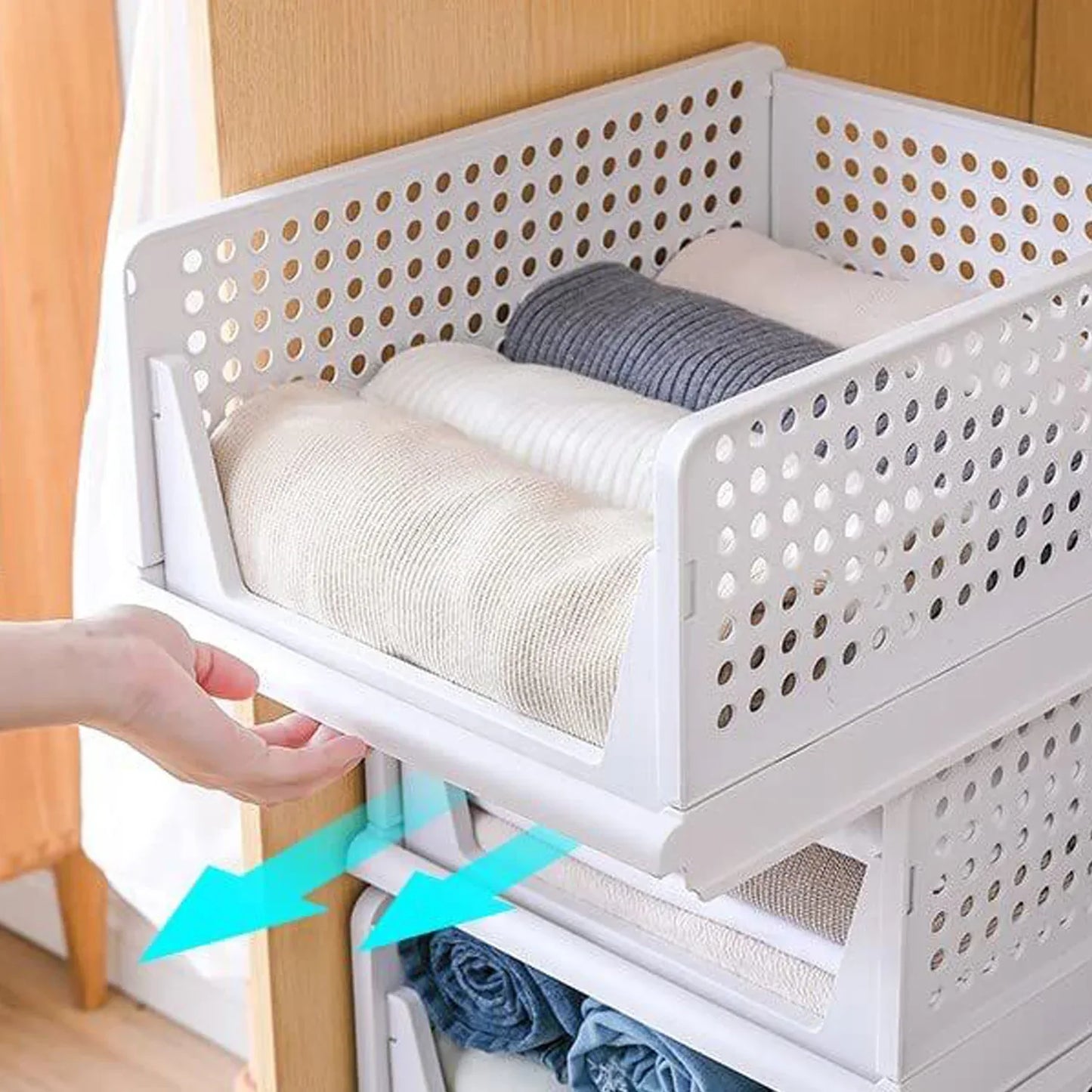 7732 3 Layer Clothes Organizer For Wardrobe Cupboard Organizer For Clothes Foldable And Stackable Closet Organizer Drawer Organizer For Clothes Multi Purpose Plastic Drawer - Zidbik