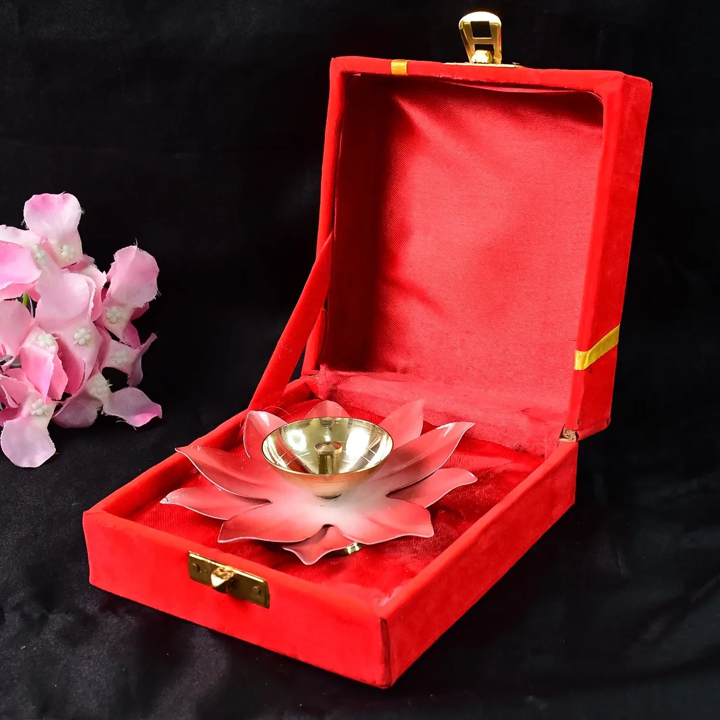 Lotus Shaped Brass Oil Diya (1 Pc) - Zidbik