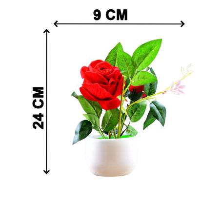 4863 Artificial Rose Flower Plant With Pot For Home Office Or Gift - Zidbik