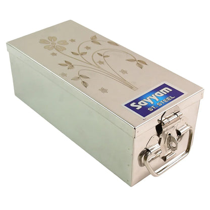 Premium Stainless Steel Velvet Lined Jewellery Storage Box With Lock And Red Interior - Zidbik