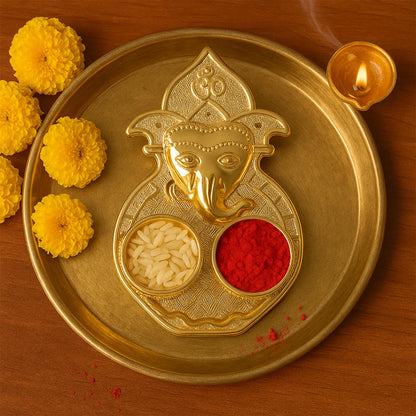 Traditional Golden Lord Ganesha Kumkum Dish (1 Pc) - Zidbik