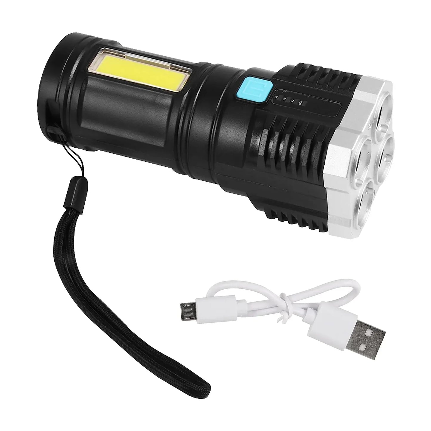 9370 Multifunctional Strong 4 Led Torch Light Portable Rechargeable Flashlight Long Distance Beam Range 800 Lumens Cob Light 4 Mode Emergency For Hiking Walking Camping (4 Led Torch) - Zidbik