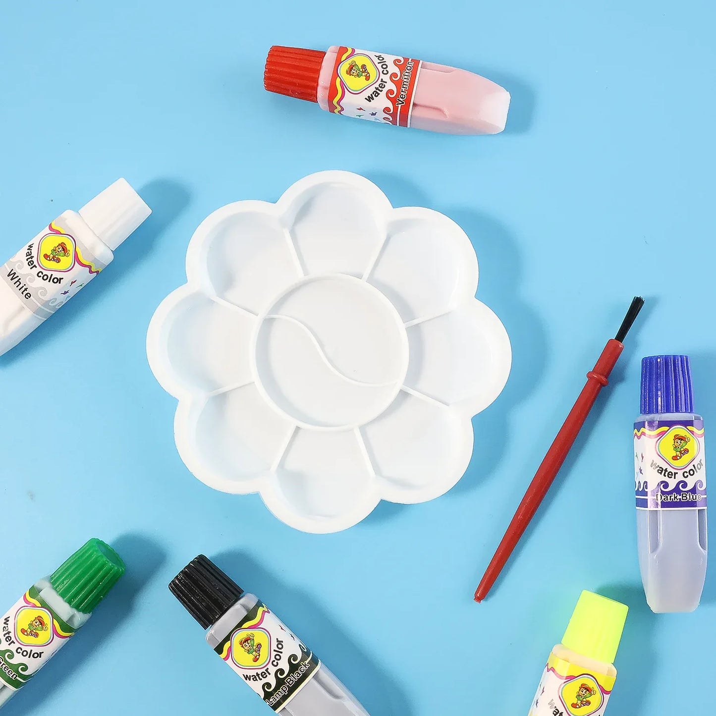 Kids Water Colour Painting Set With Brush Mixing Palette (1 Set) - Zidbik