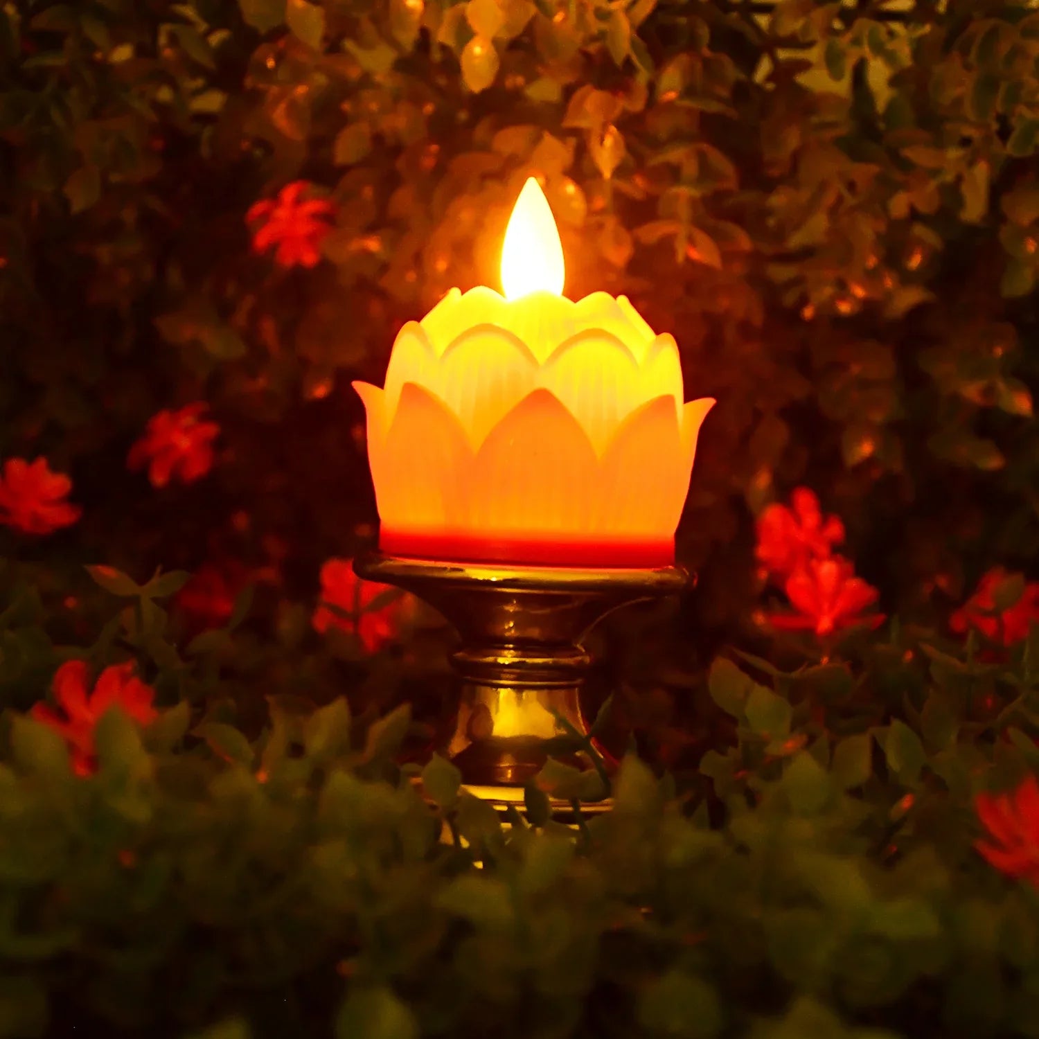 Premium Lotus Shaped Led Flameless Candle With Decorative Holder (1 Pc) - Zidbik