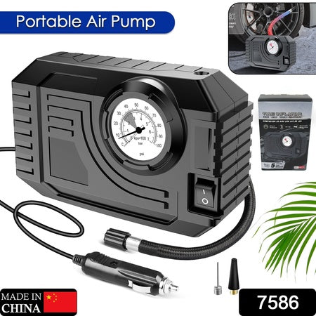 7586 Tire Inflator Portable Air Compressor 12v Small Air Pump For Car Tires Bicycle Balloons Cars Bike Bicycles And Other Inflatables With Led Light (12v) - Zidbik