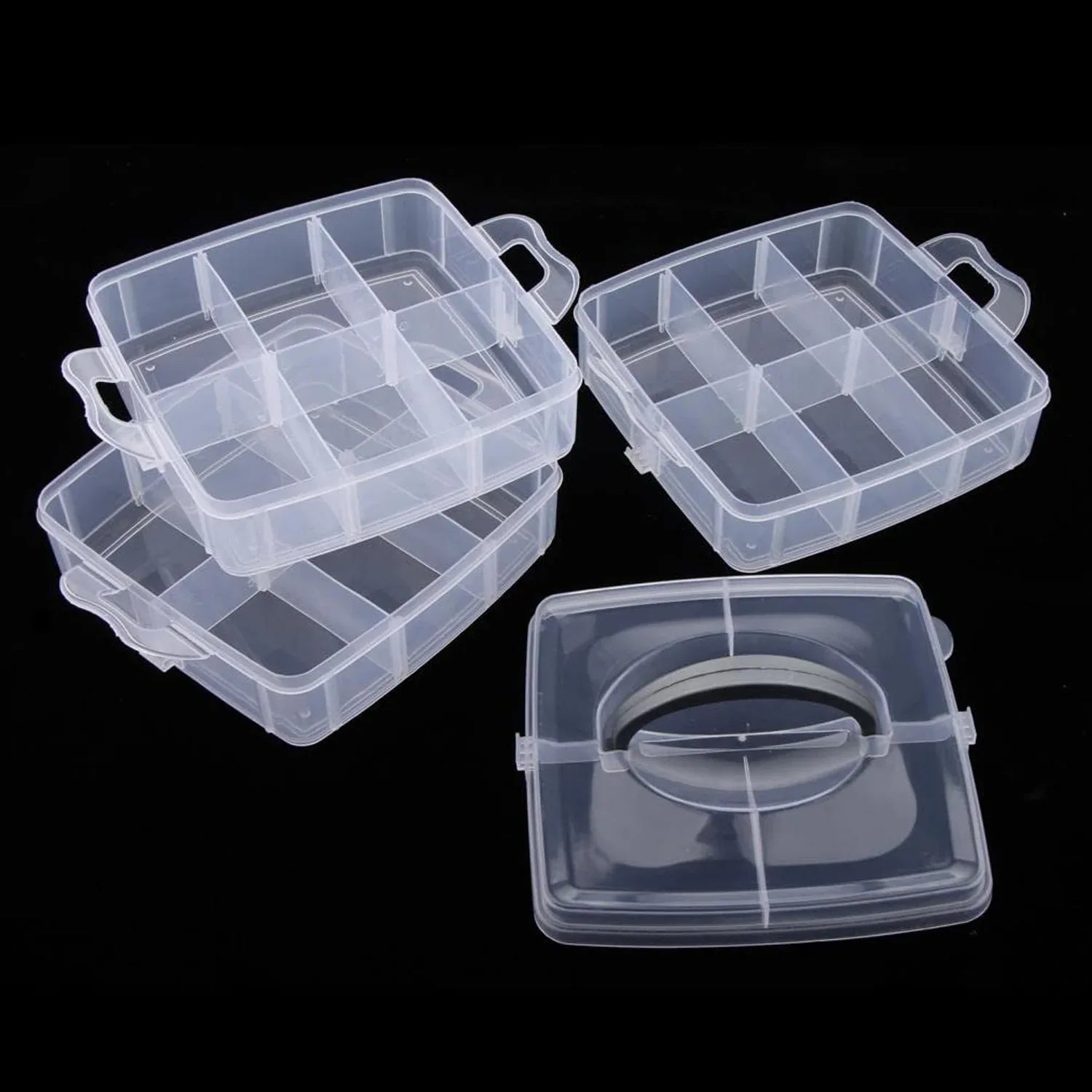 2644 3-tier 18 Sections Transparent Stackable Adjustable Compartment Slot Plastic Craft Storage Box - Zidbik