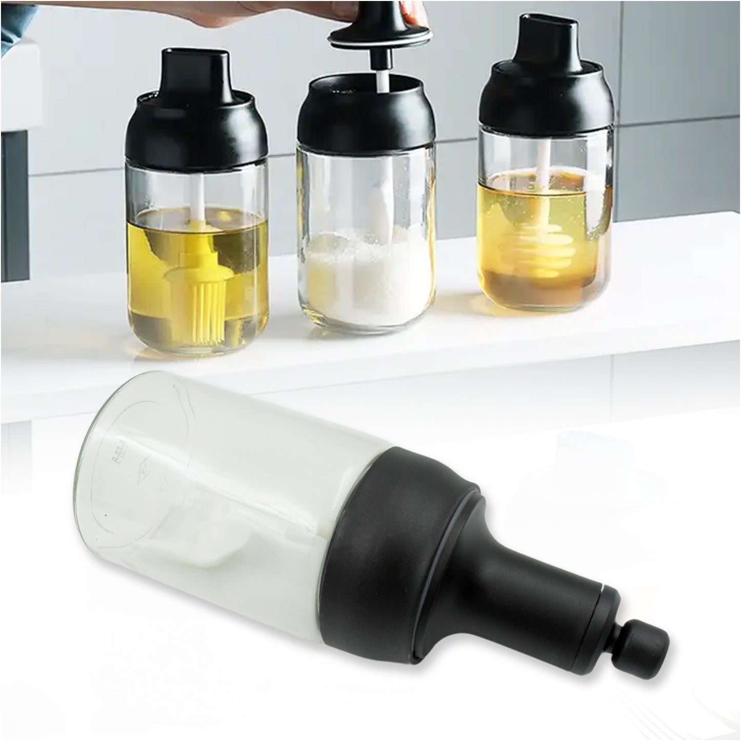 5522 Heat-resistant Condiment Container Seasoning Box Glass Condiment Canisters Pots Bottle With Serving Spoons For Salt Spice Honey Sugar Bbq Resturant Jar Oil Bottle Honey Jar Dispenser Airtight Cap Transparent (1 Pc) - Zidbik