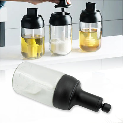 5522 Heat-resistant Condiment Container Seasoning Box Glass Condiment Canisters Pots Bottle With Serving Spoons For Salt Spice Honey Sugar Bbq Resturant Jar Oil Bottle Honey Jar Dispenser Airtight Cap Transparent (1 Pc) - Zidbik