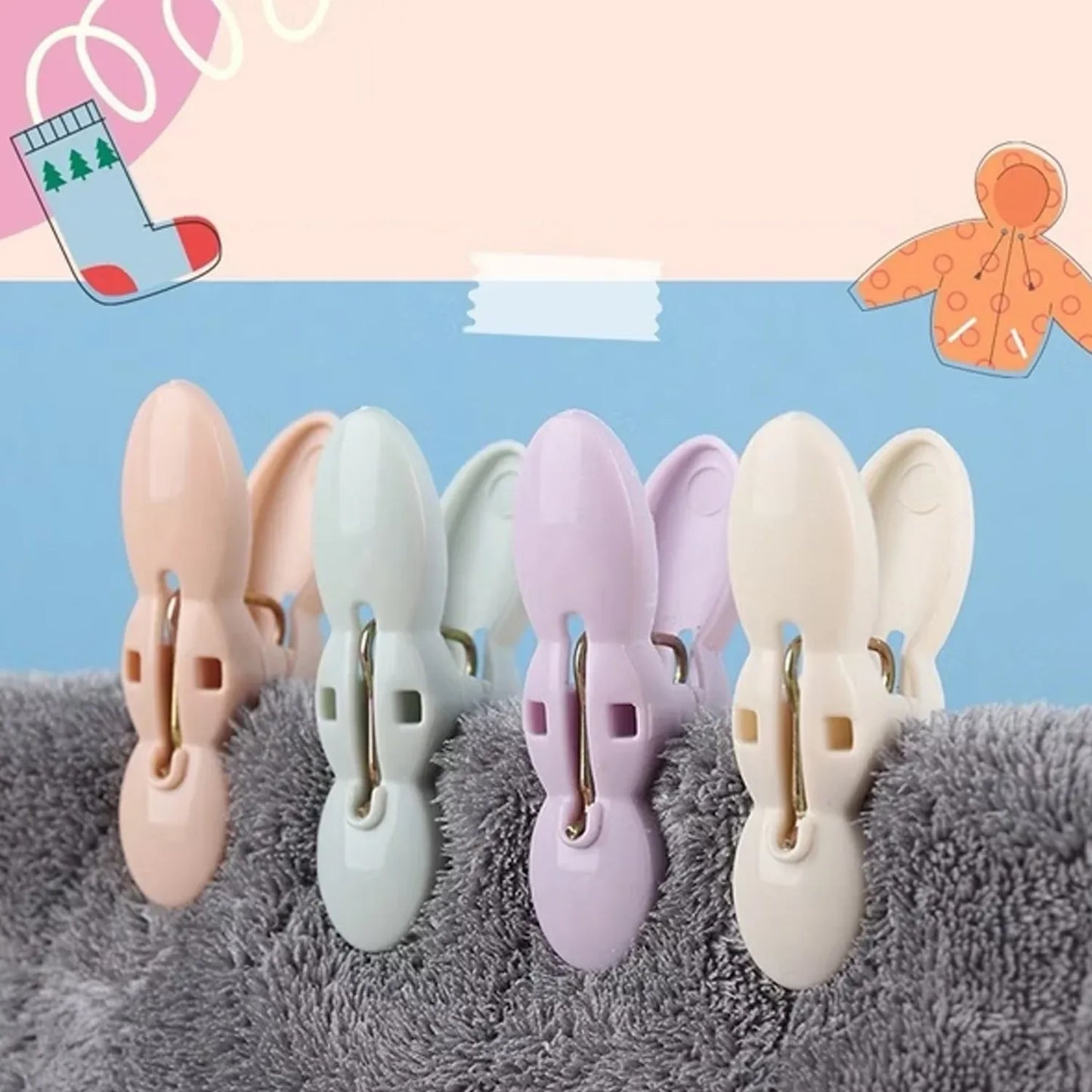 Clothes Drying Rope With Multipurpose Cloth Clips (1 Set) - Zidbik