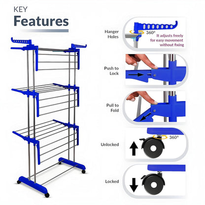 Foldable Stainless Steel Clothes Drying Stand Rack - Zidbik