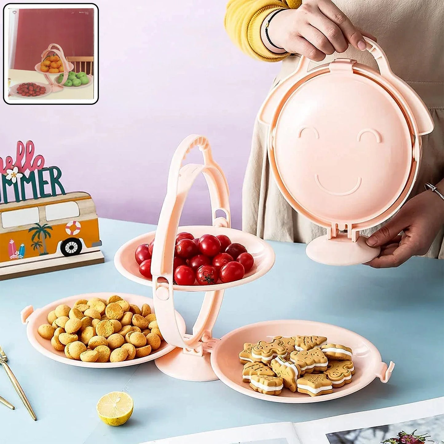 3-layer Foldable Multi-purpose Snack Fruit Dessert Serving Stand (1 Pc) - Zidbik