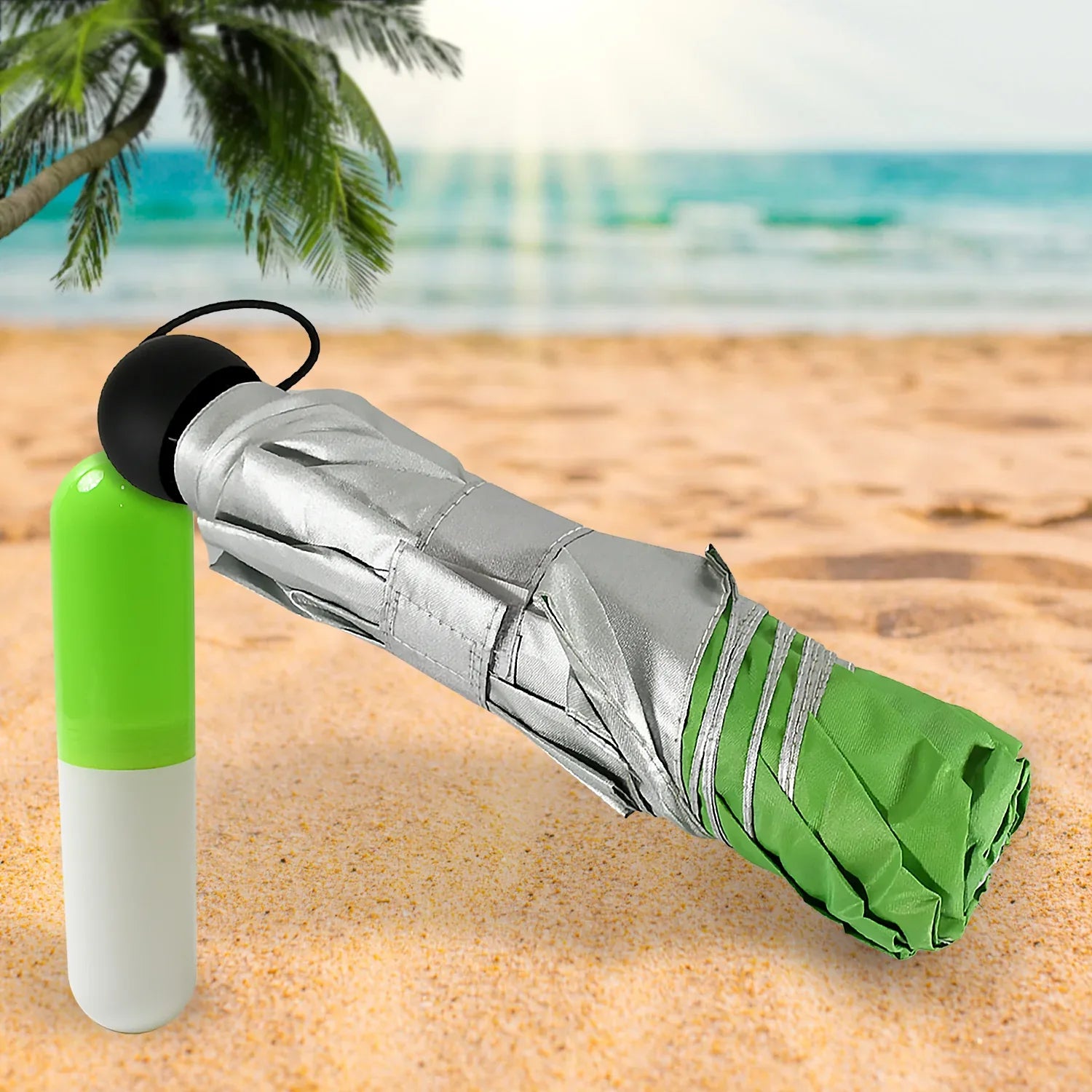 8539 3 Fold Sun Protective Solid Foldable Outdoor Umbrella Portable Sun Uv Protection Lightweight Rain Umbrella With Umbrella Case For Girls Women Men Boys - Zidbik