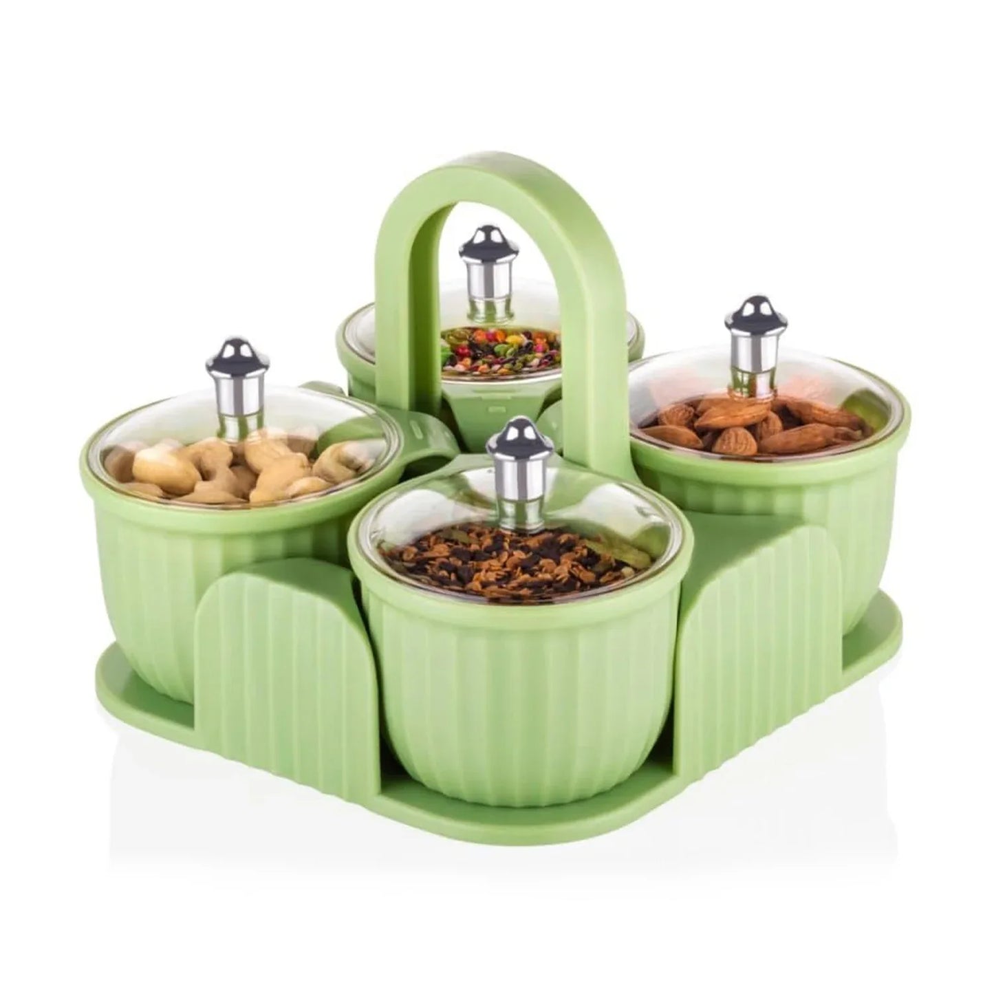 5779 Multipurpose Jar Dryfruit Set Candy Chocolate Snacks Storage Jar Masala Jar For Home And Kitchen Airtight Dry Fruit Plastic Storage Container Tray Set With Lid 4 Serving Jar Container For Sweetschipscookies(4 Pc Set) - Zidbik