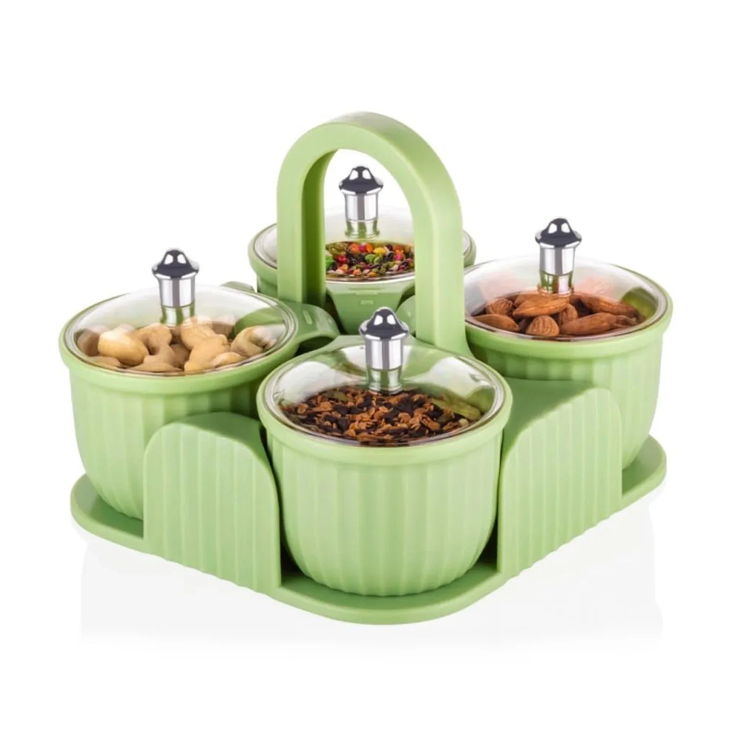 5779 Multipurpose Jar Dryfruit Set Candy Chocolate Snacks Storage Jar Masala Jar For Home And Kitchen Airtight Dry Fruit Plastic Storage Container Tray Set With Lid 4 Serving Jar Container For Sweetschipscookies(4 Pc Set) - Zidbik