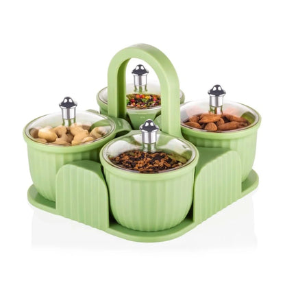 5779 Multipurpose Jar Dryfruit Set Candy Chocolate Snacks Storage Jar Masala Jar For Home And Kitchen Airtight Dry Fruit Plastic Storage Container Tray Set With Lid 4 Serving Jar Container For Sweetschipscookies(4 Pc Set) - Zidbik