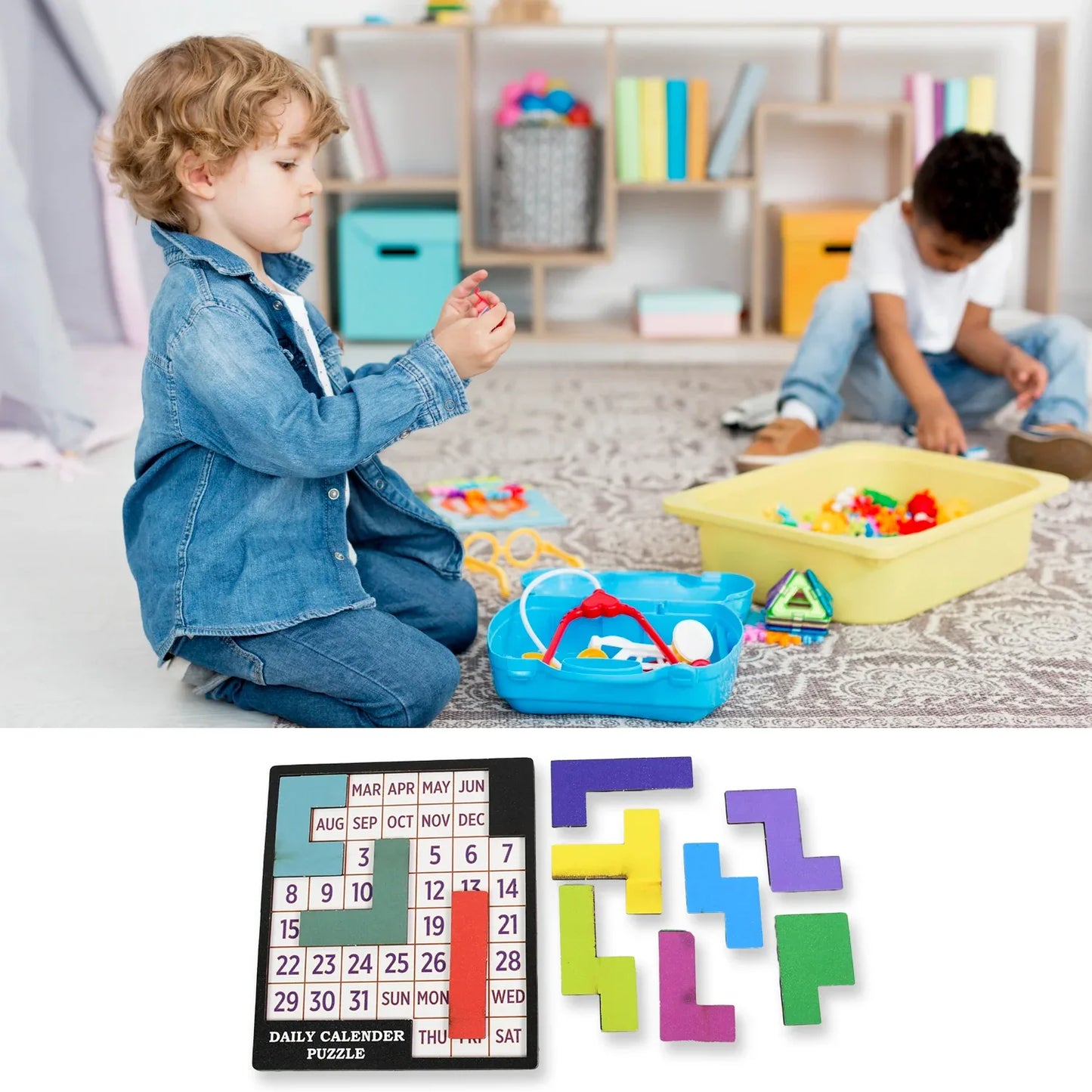 Wooden Daily Calendar Puzzle (Multicolor 1 Set) - Zidbik