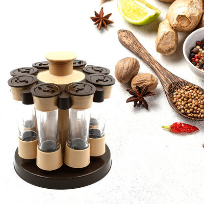 5986  360 Revolving Spice Rack For Kitchen And Dining Table 8 Spice Jars With 120 Ml Condiment Set Herb Seasoning Organizer - Zidbik