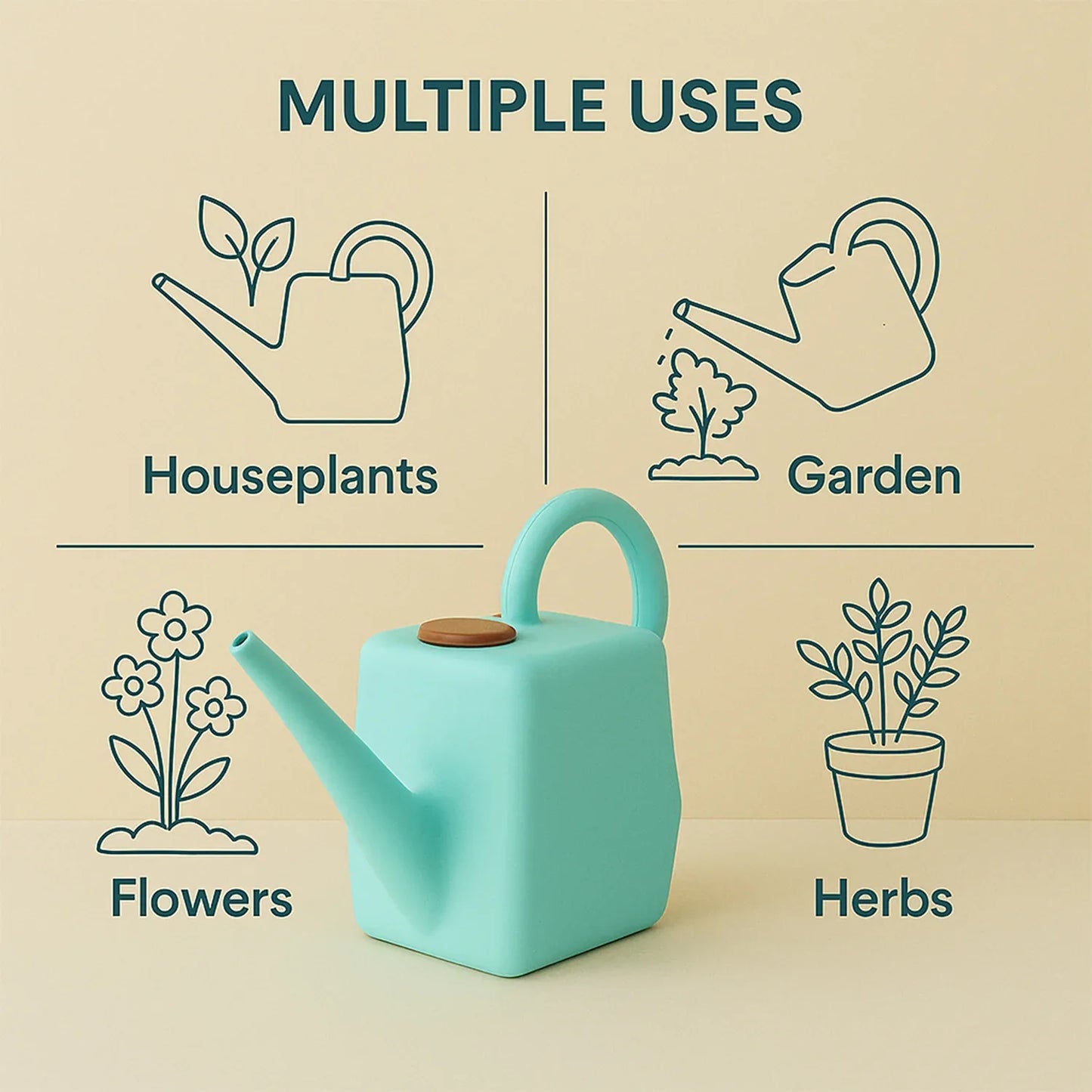 2 Litre Heavy-duty Plastic Gardening Watering Can With Long Spout Ergonomic Handle - Zidbik