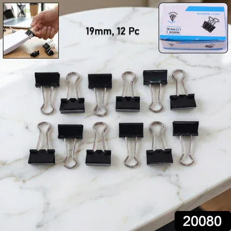 Black Metal Binder Clips (19 Mm 12 Pieces Set) - Zidbik