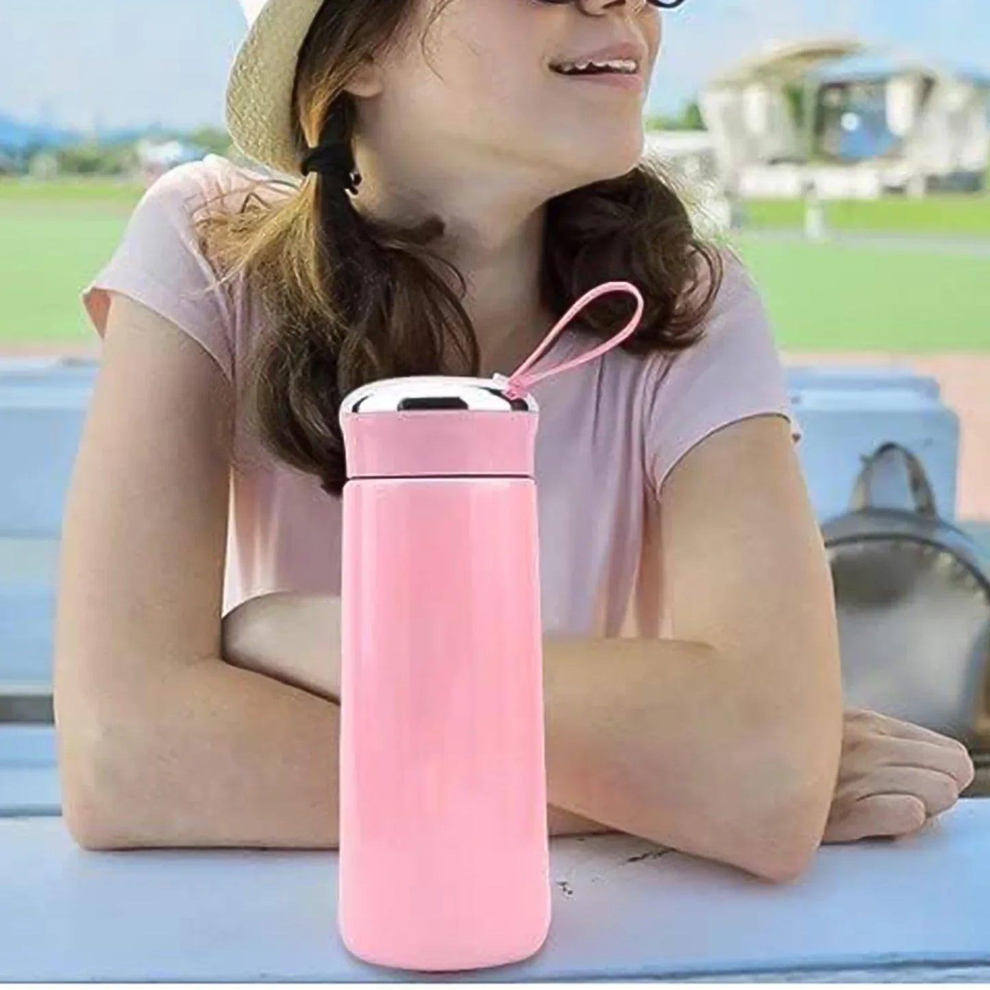 Water Bottle 400ml Leak Proof Glass Water Bottle With Daily Water Intake For Gym And Children Nice Bottle (1 Pc  Pink Color) - Zidbik