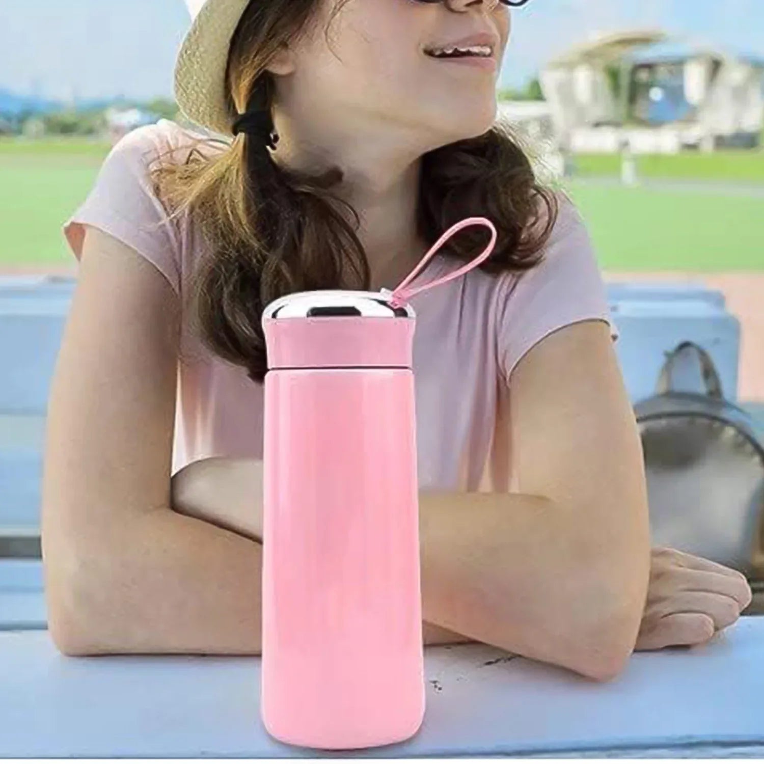 Water Bottle 400ml Leak Proof Glass Water Bottle With Daily Water Intake For Gym And Children Nice Bottle (1 Pc  Pink Color) - Zidbik