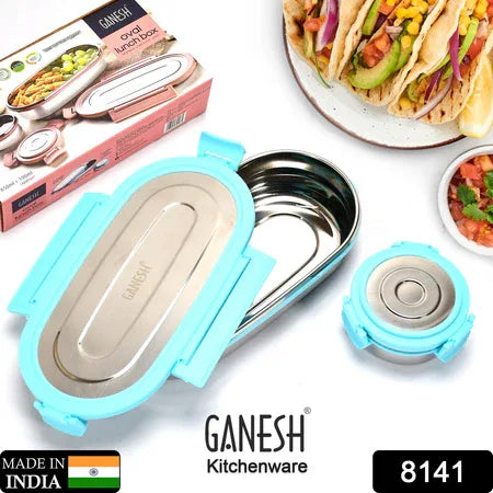 8141 Ganesh Stainless Steel Lunch Box Small Container ( Set Of 2 Pcs ) - Zidbik