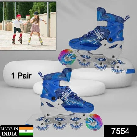 7554 Inline Skates With Led Flashing Light Wheel With Adjustable Length Skate Premium High Quality Skates Pair - Zidbik