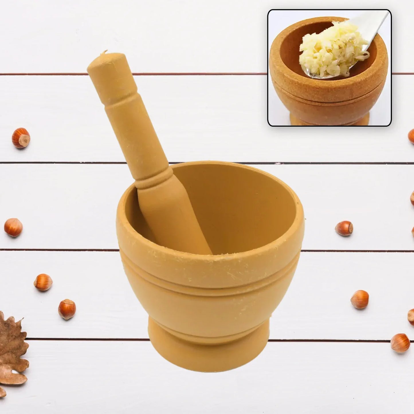 7193 Mortar And Pestle Set For Spices Okhli Masher Khalbatta Kharal Mixer Natural Traditional Grinder And Musal Well Design For Kitchen Home Herb - Zidbik