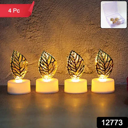 Decorative Golden Leaf Shaped Flameless Led Candles (4 Pc) - Zidbik