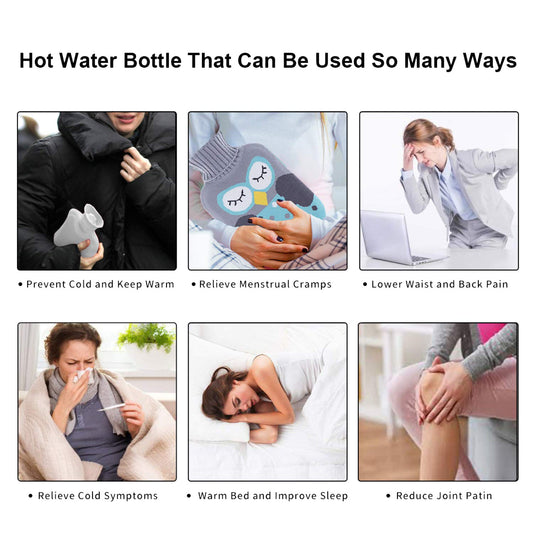 6514 Green Kitty Hot Water Bag with Cover for Pain Relief, Neck and Shoulder Pain, and Menstrual Cramps - Zidbik