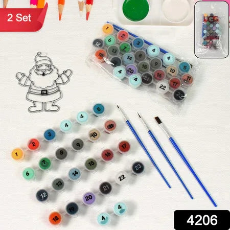 Paint By Number Kits 2 Set 24 Number Color 6 Paint Brushes (2 Set) - Zidbik